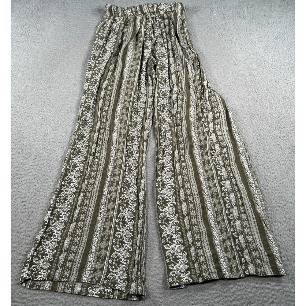 Charlotte Russe Pant Women Small Green Floral Palazzo Pleated Wide Legโ Bohemian